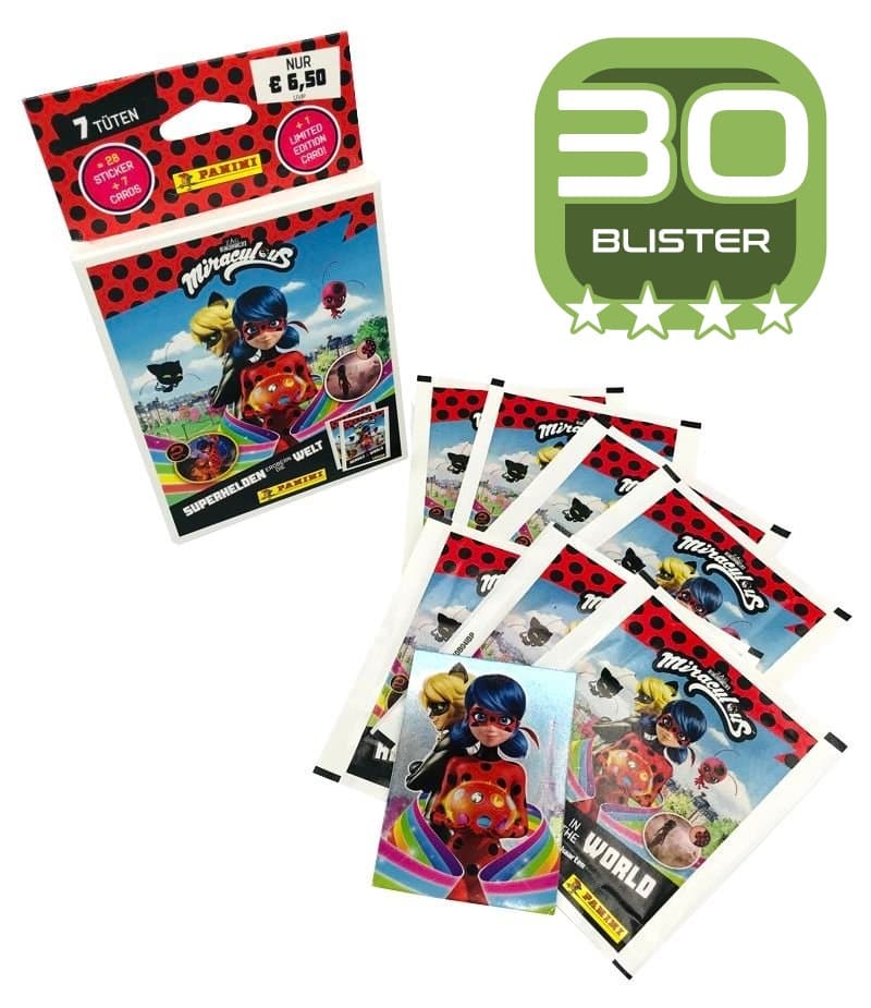 Miraculous Sticker & Cards "Superhelden erobern die Welt" - Set mit 30 Blistern